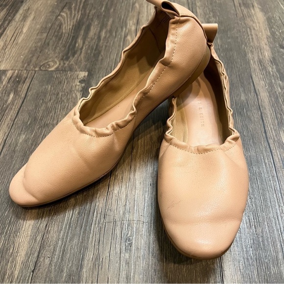 Charles & Keith Ruched Nude Leather Ballerina Flats Slip On Shoes TanSize 6 - Picture 3 of 11